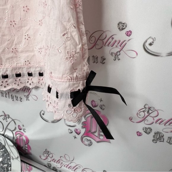 Blush babydoll dress floral ribbon black bow ties sweet coquette baby pink luxe - Picture 5 of 14